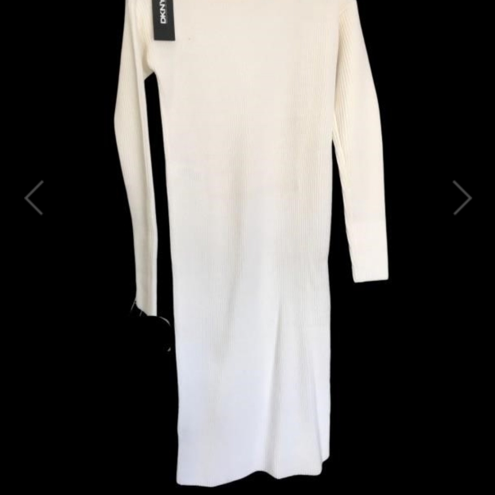 New Petite DKNY White Cable Knit Sweater Dress